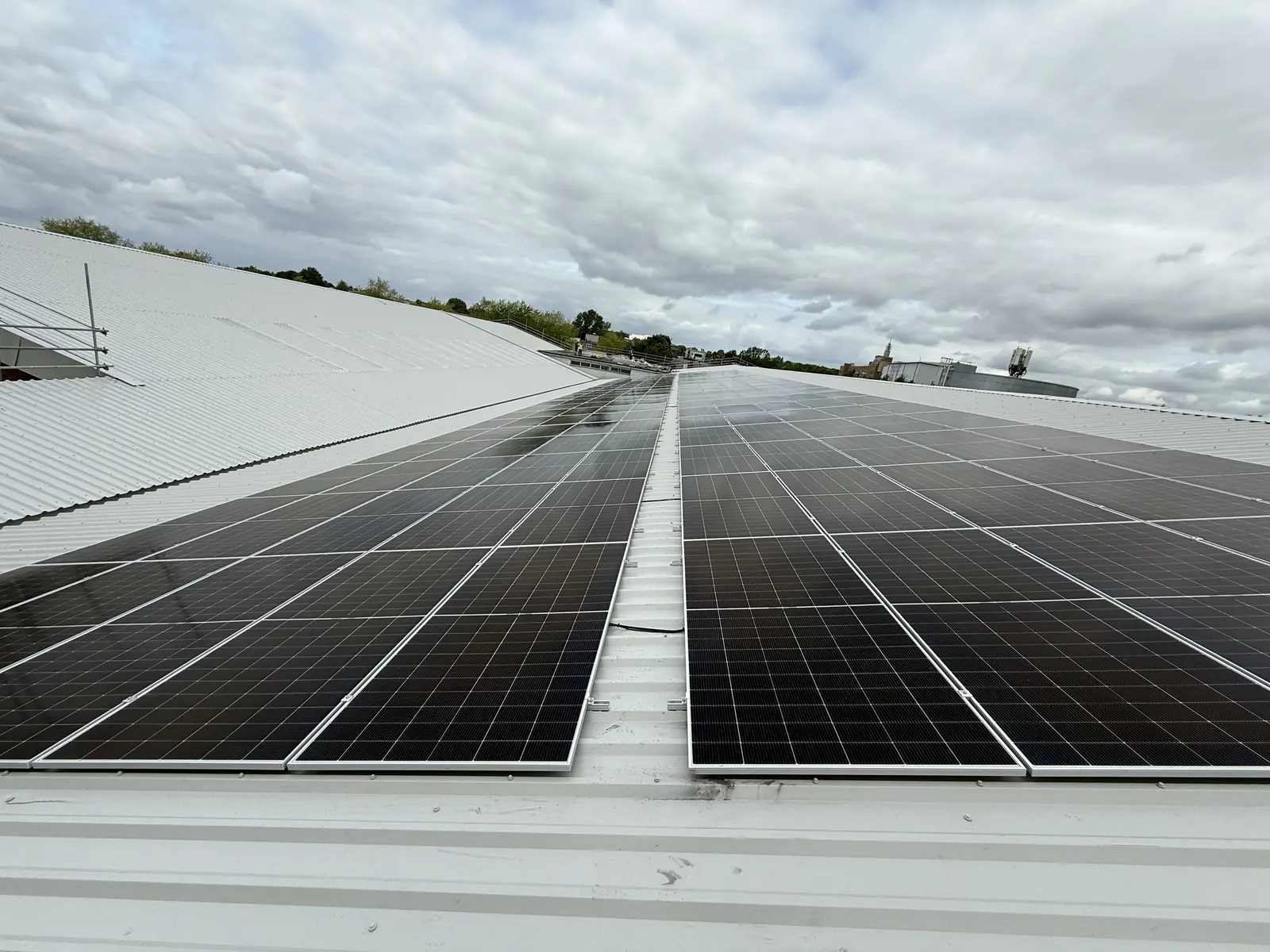 Two solar arrays either side of a roof valley at Booker Watford
