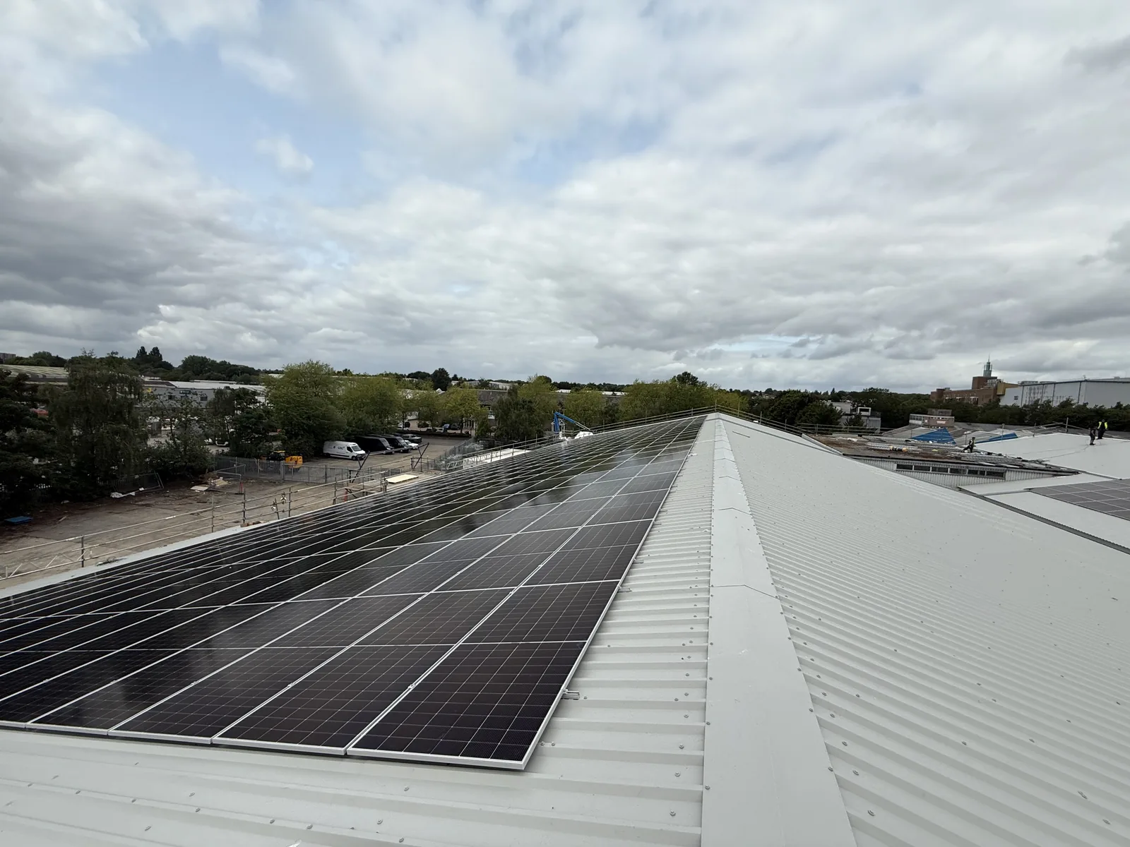 Solar panels running along the roof ridge at Booker Watford
